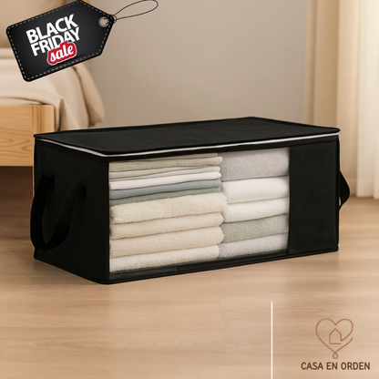 Caja Canasto de Tela con Visor Transparente Negro