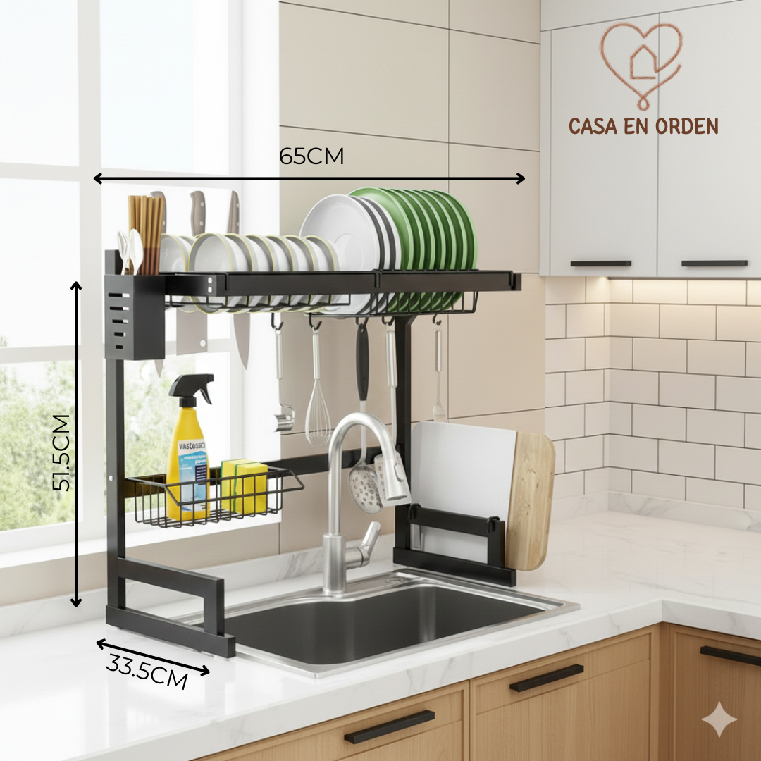 Escurridor bacha 2 niveles rack full accesorios