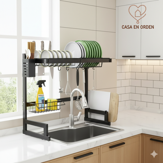Escurridor bacha 2 niveles rack full accesorios