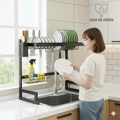 Escurridor bacha 2 niveles rack full accesorios