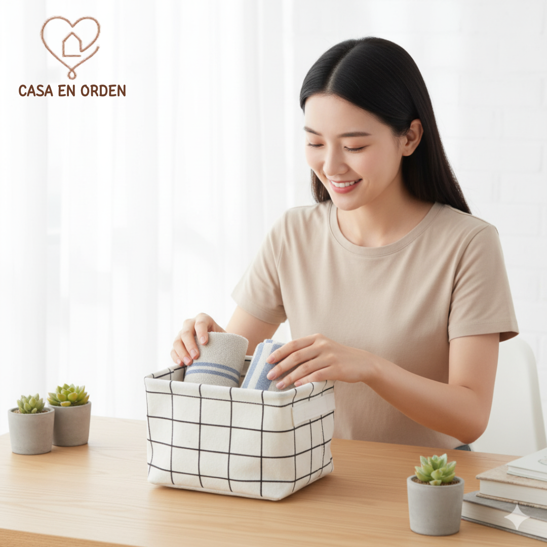 Organizador Canasto Plegable de Tela Blanco